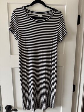 Motherhood Black and White Striped Midi Dress
